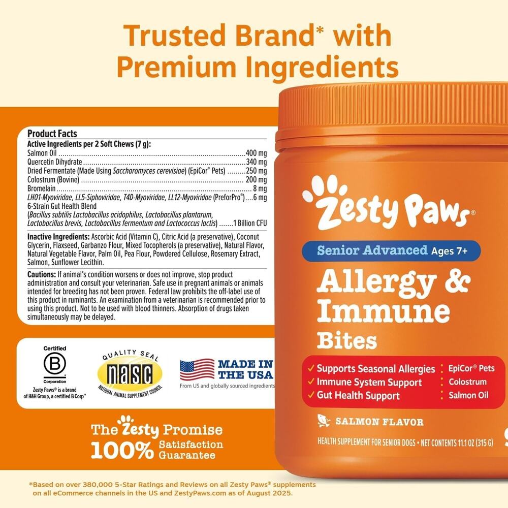 Zesty Paws Allergy & Immune Bites for Dogs – New (90 Soft Chews) Exp 2027 - Picture 6 of 6